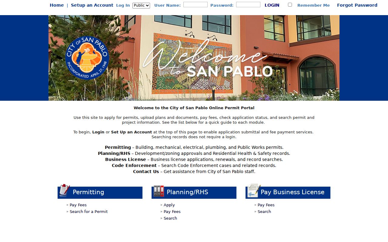 San Pablo eTRAKiT permit and code record search modules