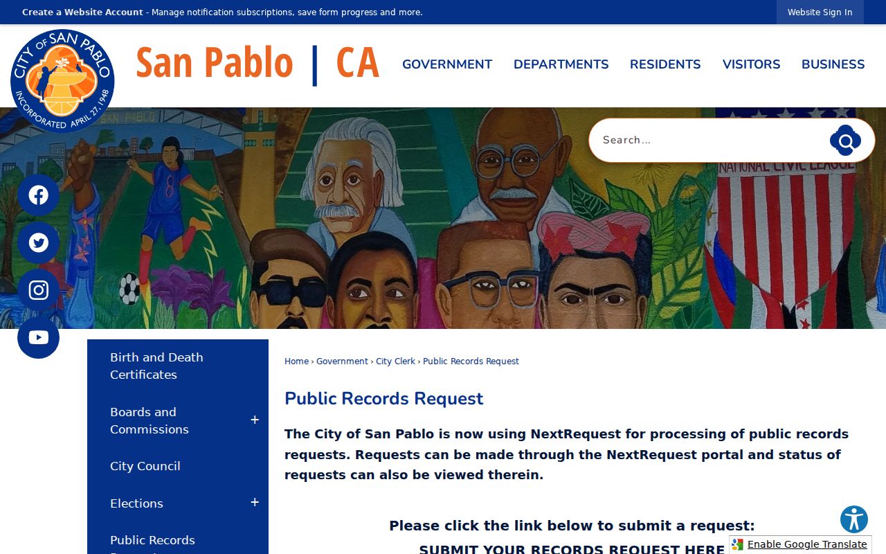 San Pablo public-record request portal for municipal records research