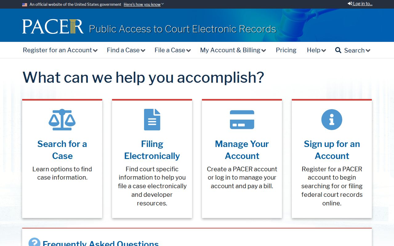 San Pablo previous residents research using the PACER federal case locator