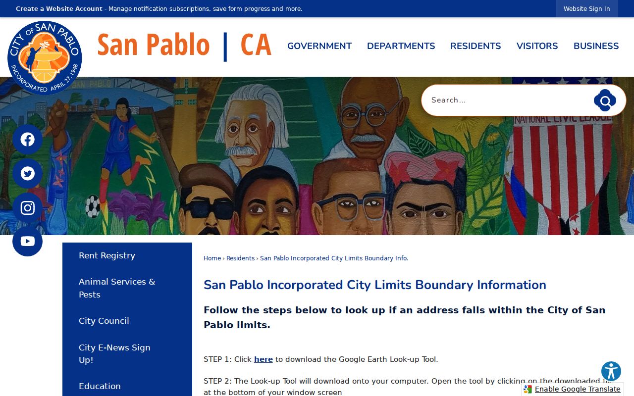 San Pablo incorporated city limits map for street jurisdiction research