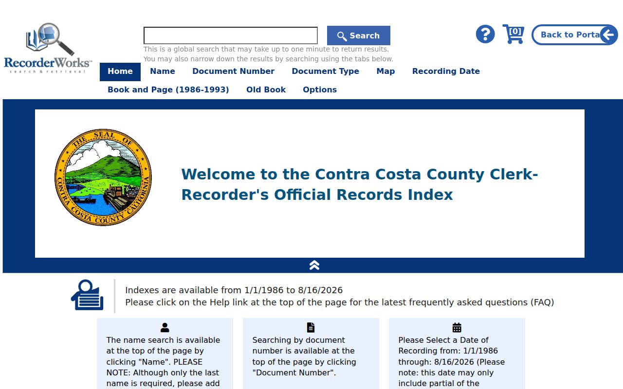 Contra Costa RecorderWorks deed index used for San Pablo street research